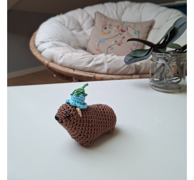 Handmade Crochet Rock Hyrax (Awawa) Charm – Collectible Aesthetic, Awawa wearing Sunflower, Bluebell or Mushroom hat