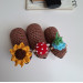 Handmade Crochet Rock Hyrax (Awawa) Charm – Collectible Aesthetic, Awawa wearing Sunflower, Bluebell or Mushroom hat
