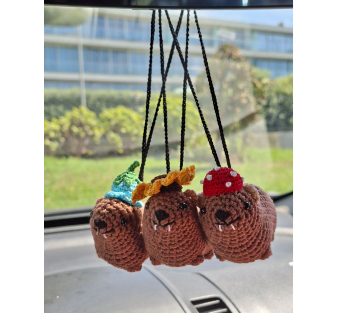 Handmade Crochet Rock Hyrax (Awawa) Charm – Collectible Aesthetic, Awawa wearing Sunflower, Bluebell or Mushroom hat