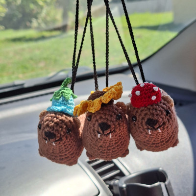 Handmade Crochet Rock Hyrax (Awawa) Charm – Collectible Aesthetic, Awawa wearing Sunflower, Bluebell or Mushroom hat