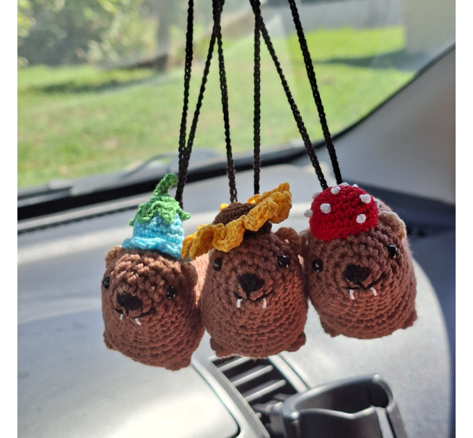 Handmade Crochet Rock Hyrax (Awawa) Charm – Collectible Aesthetic, Awawa wearing Sunflower, Bluebell or Mushroom hat