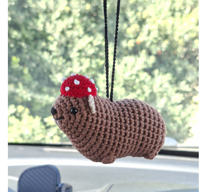 Handmade Crochet Rock Hyrax (Awawa) Charm – Collectible Aesthetic, Awawa wearing Sunflower, Bluebell or Mushroom hat