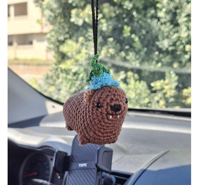 Handmade Crochet Rock Hyrax (Awawa) Charm – Collectible Aesthetic, Awawa wearing Sunflower, Bluebell or Mushroom hat