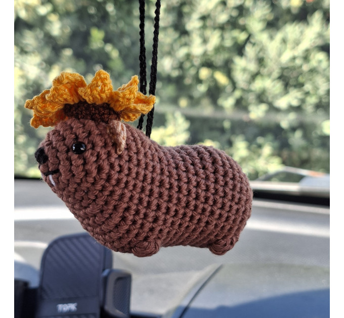 Handmade Crochet Rock Hyrax (Awawa) Charm – Collectible Aesthetic, Awawa wearing Sunflower, Bluebell or Mushroom hat