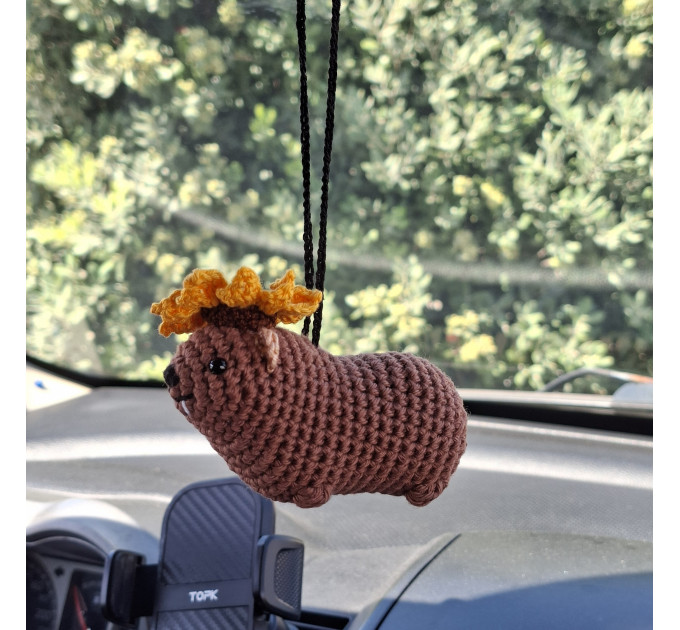 Handmade Crochet Rock Hyrax (Awawa) Charm – Collectible Aesthetic, Awawa wearing Sunflower, Bluebell or Mushroom hat