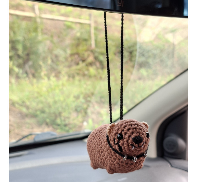 Handmade Crochet Rock Hyrax (Awawa), Rock fan gift, Rearview mirror car charm