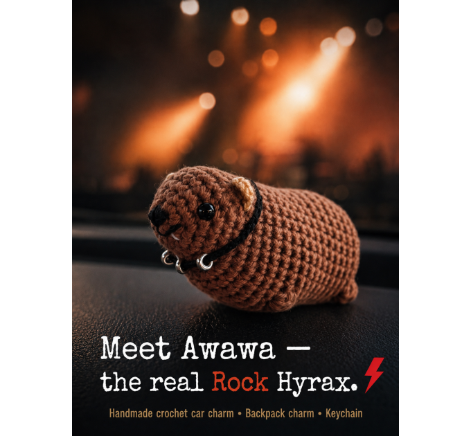 Handmade Crochet Rock Hyrax (Awawa), Rock fan gift, Rearview mirror car charm