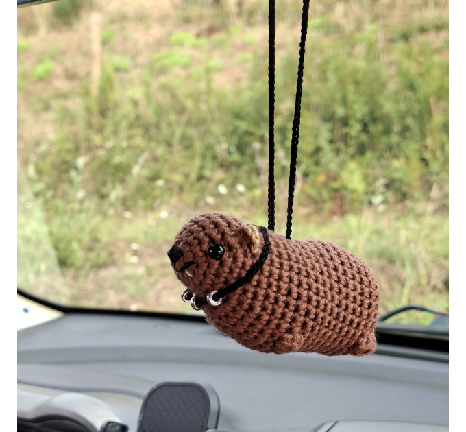 Handmade Crochet Rock Hyrax (Awawa), Rock fan gift, Rearview mirror car charm