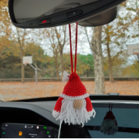 Hanging Santa Claus, crochet cute car charm, Rear view mirror red winter decorations 