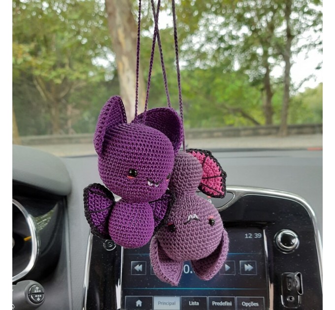 Hanging bat crochet car charm for rear view mirror