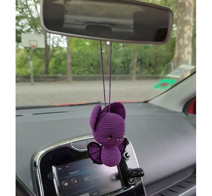 Hanging bat crochet car charm for rear view mirror