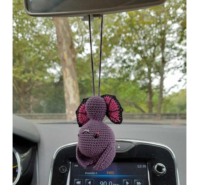 Hanging bat crochet car charm for rear view mirror