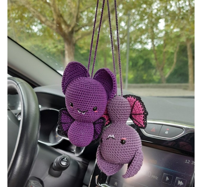 Hanging bat crochet car charm for rear view mirror