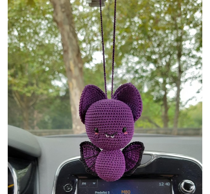 Hanging bat crochet car charm for rear view mirror