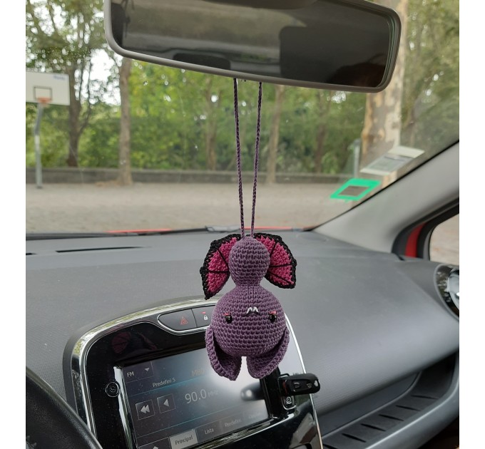 Hanging bat crochet car charm for rear view mirror