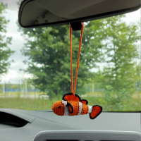 Hanging clown fish for rear view mirror Crochet car accessories, cute keychain, crochet backpack pendant