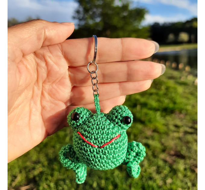 Hanging crochet frog for rear view mirror, cute car charm, keychain,  backpack pendant
