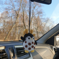 Hanging crochet penguin-giraffe car charm for rear view mirror, cute fantastic animal, plush keychain