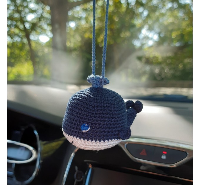 Hanging crochet whale car charm or backpack pendant