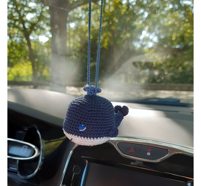 Hanging crochet whale car charm or backpack pendant