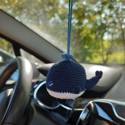 Hanging crochet whale car charm or backpack pendant