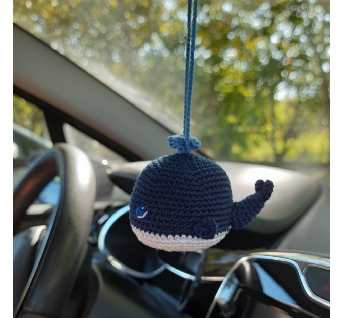 Hanging crochet whale car charm or backpack pendant