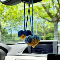 Hanging hearts Ukrainian flag charm for rear view mirror