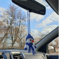 Hanging snowman crochet for rear view mirror, cute car accessory, Xmas tree toy