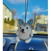 Husky car hanging crochet accessory Rear view mirror charm, stuffed puppy