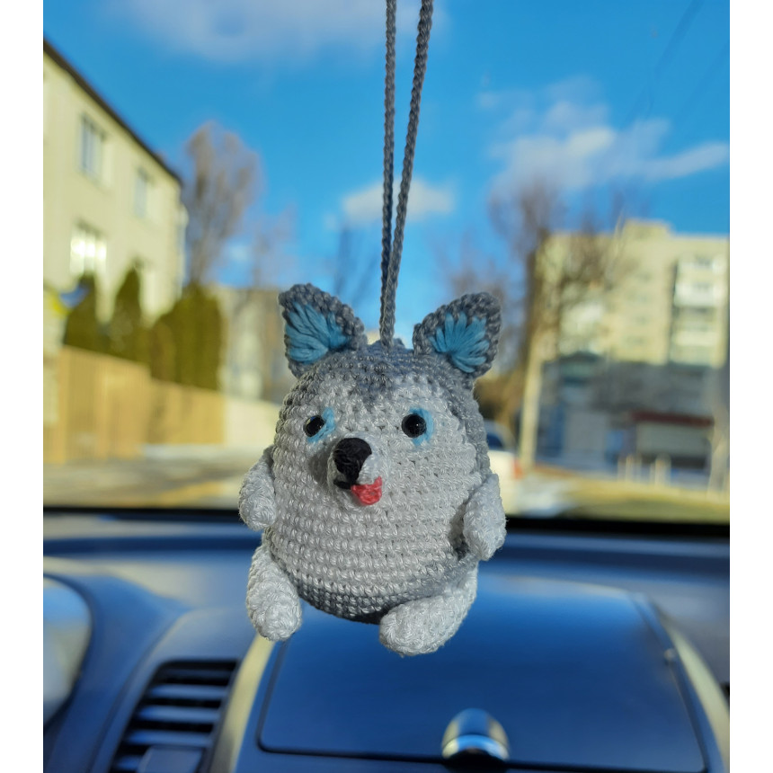 Cute crochet corgi charm for your rear view mirror