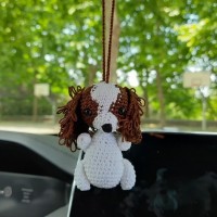 King Charles Cavalier Spaniel hanging crochet car charm for rear view mirror