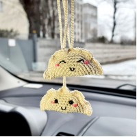 Pierogi hanging car accessory, Rear view mirror crochet charm, backpack pendant cute decorations