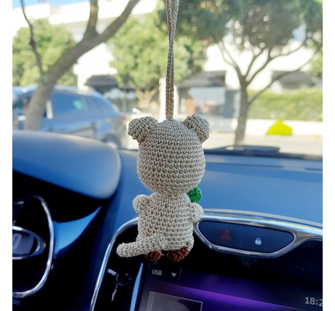 Quokka happy crochet rear view mirror car charm or backpack pendant