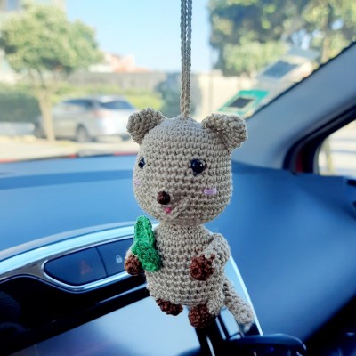 Quokka happy crochet rear view mirror car charm or backpack pendant