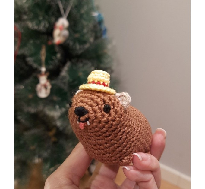 Rock Hyrax Wawa Awawa animal for rear view mirror, bag charm, keychain, Christmas ornament, handmade crochet gift, Cape hyrax hanging