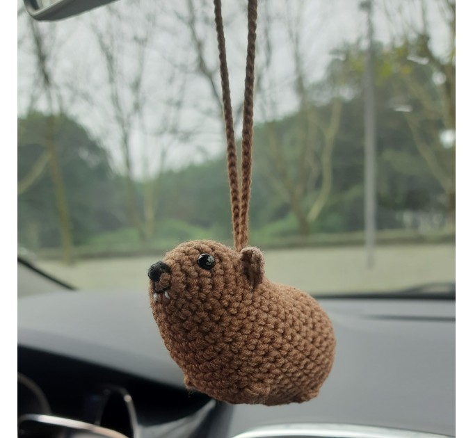 Rock Hyrax Wawa Awawa animal for rear view mirror, bag charm, keychain, Christmas ornament, handmade crochet gift, Cape hyrax hanging