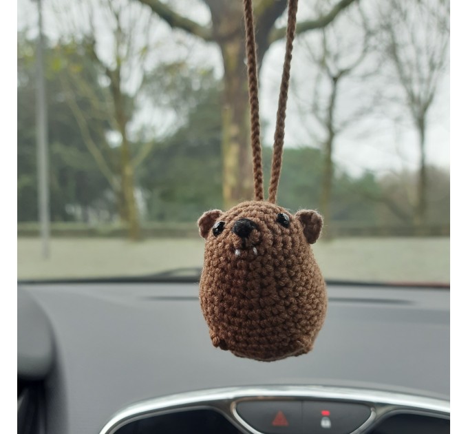 Rock Hyrax Wawa Awawa animal for rear view mirror, bag charm, keychain, Christmas ornament, handmade crochet gift, Cape hyrax hanging