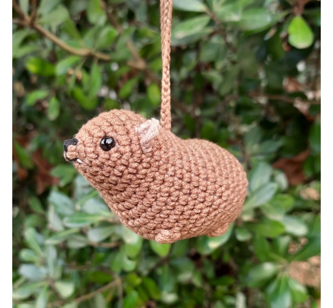 Rock Hyrax Wawa Awawa animal for rear view mirror, bag charm, keychain, Christmas ornament, handmade crochet gift, Cape hyrax hanging