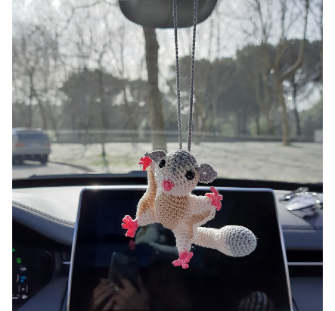 Sugar glider, possum, flying squirrel car charm for rear view mirror or keychain, backpack pendant