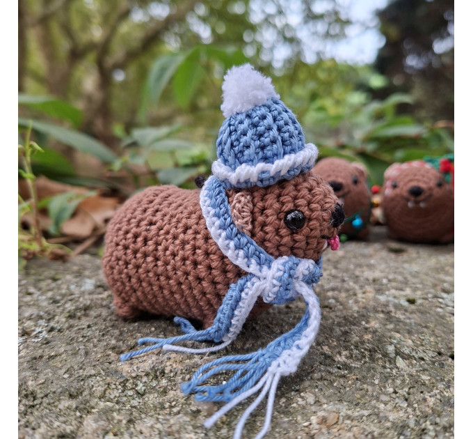 Winter Awawa Crochet Charm – Handmade Rock Hyrax with Beanie & Scarf