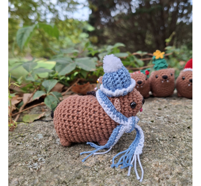 Winter Awawa Crochet Charm – Handmade Rock Hyrax with Beanie & Scarf