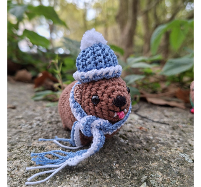 Winter Awawa Crochet Charm – Handmade Rock Hyrax with Beanie & Scarf