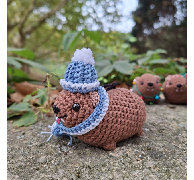 Winter Awawa Crochet Charm – Handmade Rock Hyrax with Beanie & Scarf