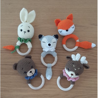 Baby rattle crochet forest animals