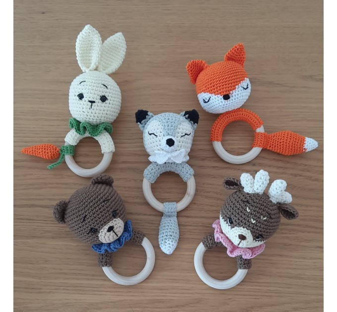 Baby rattle crochet forest animals