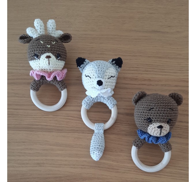 Baby rattle crochet forest animals