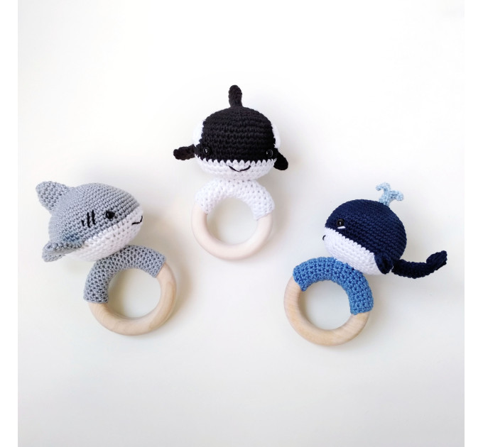 Crochet blue whale baby rattle Xmas baby gift Cotton rattle Whale baby Organic teether Sea Baby shower Baby boy gift Sea ocean tiny animal