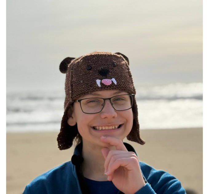 Awawa Knitted Hyrax Hat, Cute Animal Beanie, Handmade Knitted Daman Hat, Cozy Wool Blend Winter Hat, Kawaii Earflap Hat, Gift for Animal Lovers