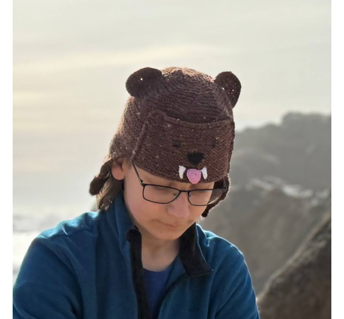 Awawa Knitted Hyrax Hat, Cute Animal Beanie, Handmade Knitted Daman Hat, Cozy Wool Blend Winter Hat, Kawaii Earflap Hat, Gift for Animal Lovers