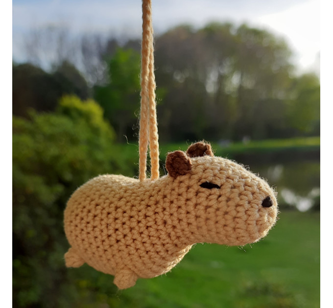 Crochet capybara car rearview mirror charm, handmade keychain, friendship gift